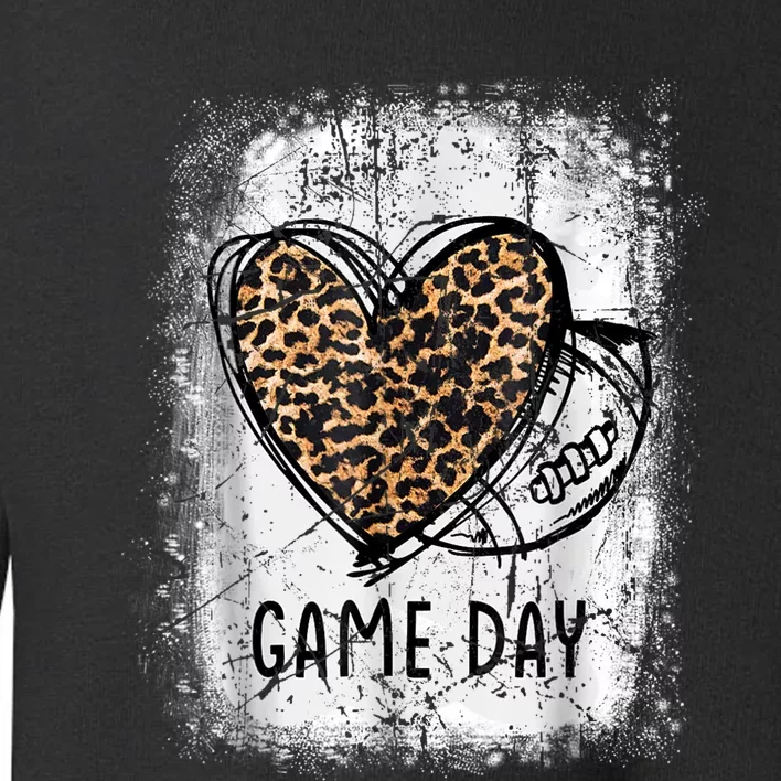 Game Day With Leopard Heart Football Lovers Mom Bleached Toddler Sweatshirt