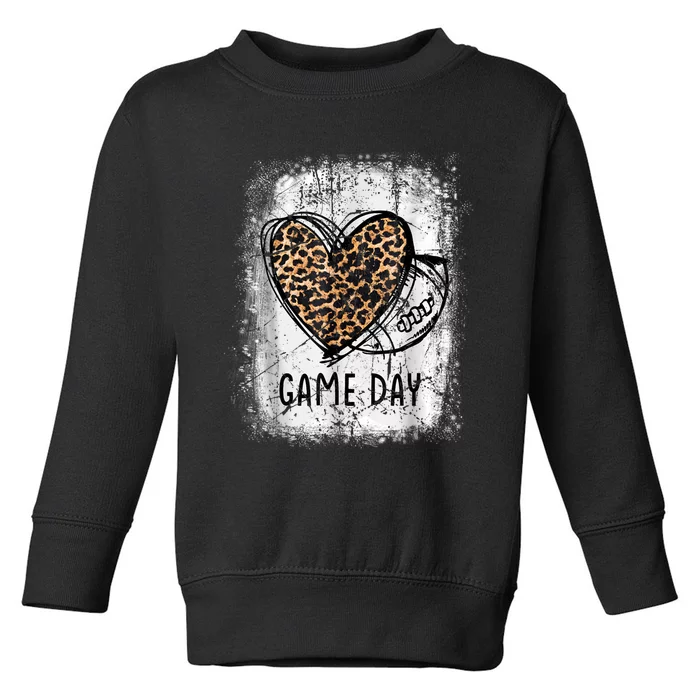 Game Day With Leopard Heart Football Lovers Mom Bleached Toddler Sweatshirt