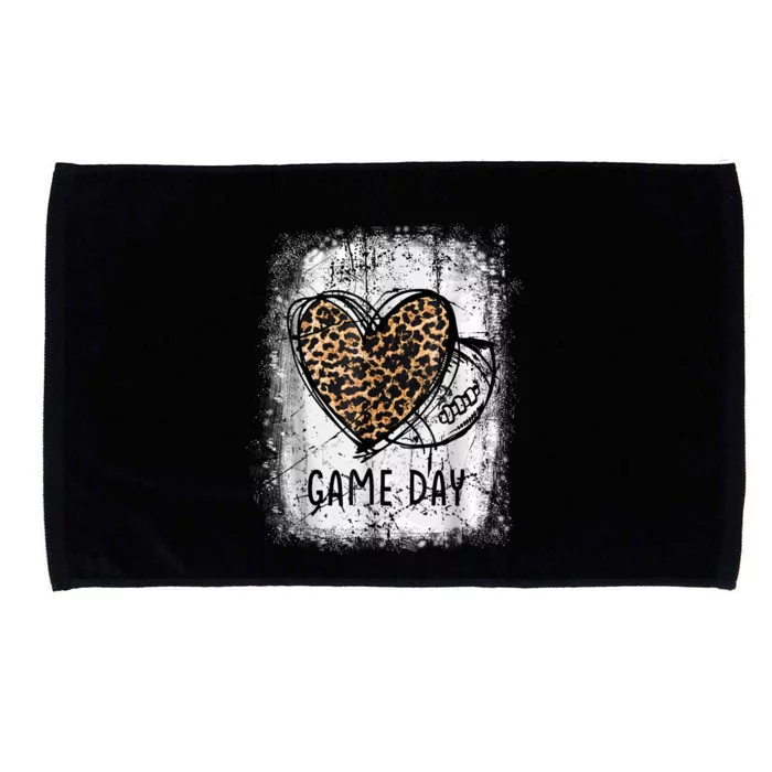 Game Day With Leopard Heart Football Lovers Mom Bleached Microfiber Hand Towel