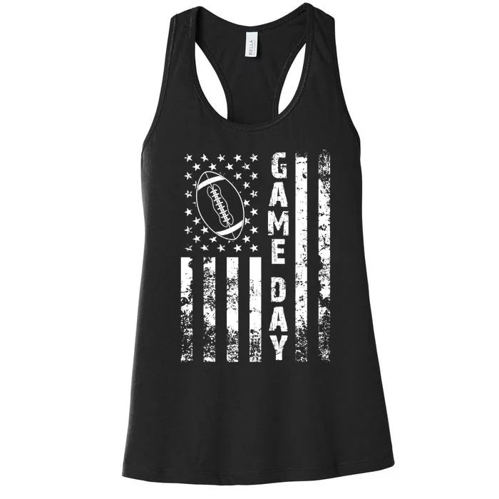 Game Day With Flag American Football Lovers Mom Dad Women's Racerback Tank