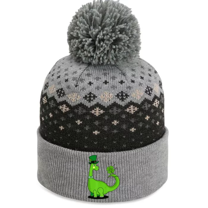 Green Dino With A FourLeaf Clover Tail: St. Patrick's Day The Baniff Cuffed Pom Beanie