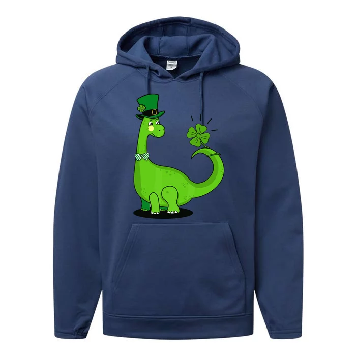 Green Dino With A FourLeaf Clover Tail: St. Patrick's Day Performance Fleece Hoodie