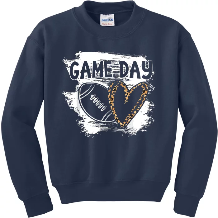 Game Day With Leopard Heart Football Lovers Mom Bleached Kids Sweatshirt