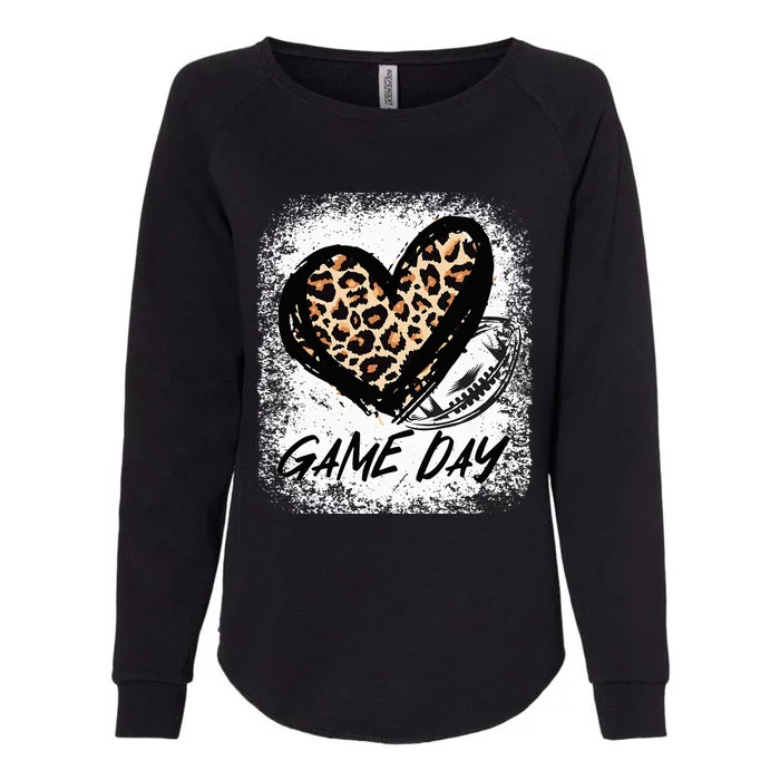 Game Day With Leopard Heart Football Lovers Mom Bleached Womens California Wash Sweatshirt