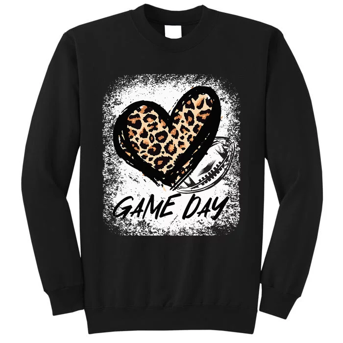 Game Day With Leopard Heart Football Lovers Mom Bleached Tall Sweatshirt