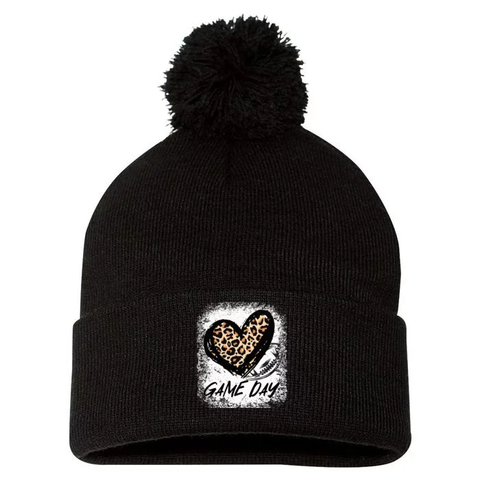 Game Day With Leopard Heart Football Lovers Mom Bleached Pom Pom 12in Knit Beanie