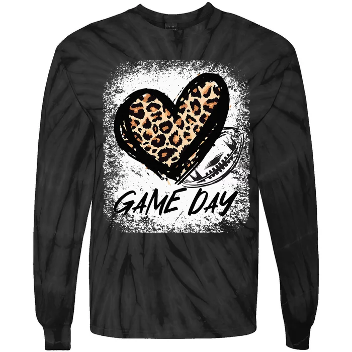 Game Day With Leopard Heart Football Lovers Mom Bleached Tie-Dye Long Sleeve Shirt