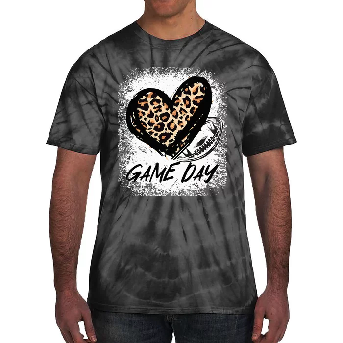 Game Day With Leopard Heart Football Lovers Mom Bleached Tie-Dye T-Shirt