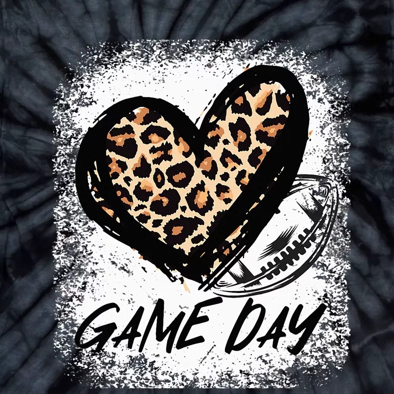 Game Day With Leopard Heart Football Lovers Mom Bleached Tie-Dye T-Shirt