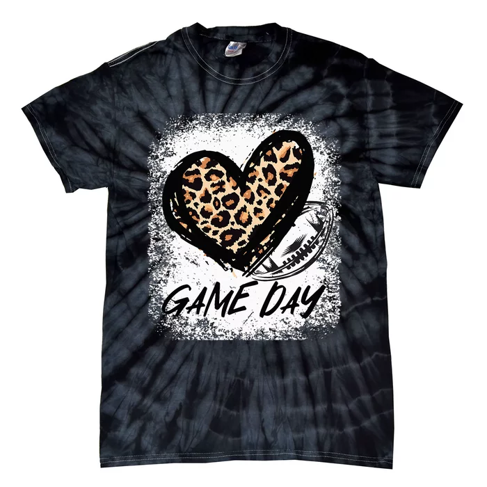 Game Day With Leopard Heart Football Lovers Mom Bleached Tie-Dye T-Shirt