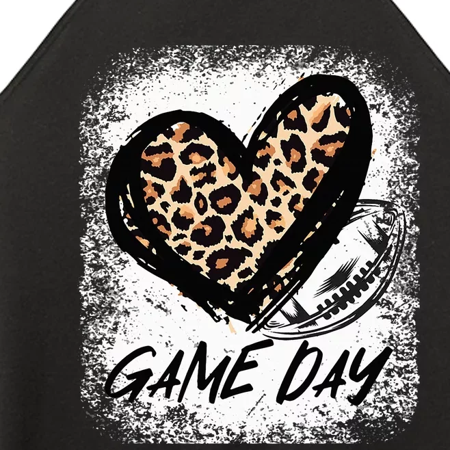 Game Day With Leopard Heart Football Lovers Mom Bleached Women’s Perfect Tri Rocker Tank