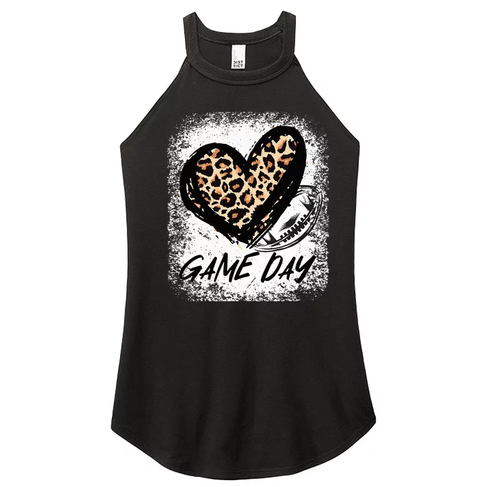 Game Day With Leopard Heart Football Lovers Mom Bleached Women’s Perfect Tri Rocker Tank