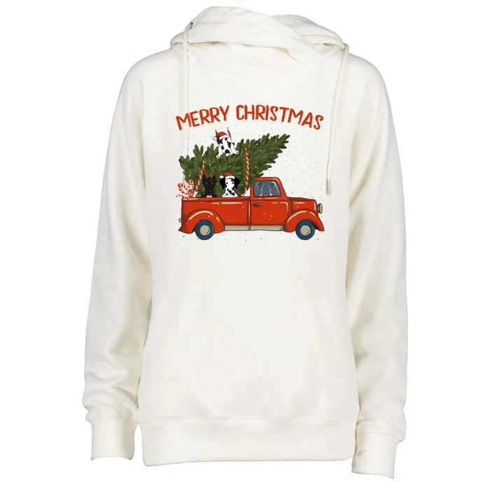 Great Dane Xmas Vintage Red Pickup Retro Truck Meaningful Gift Womens Funnel Neck Pullover Hood