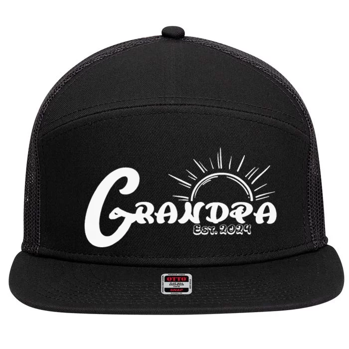 Grandpa Est. 2024 New Granddad Grandfather 7 Panel Mesh Trucker Snapback Hat