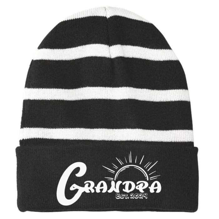 Grandpa Est. 2024 New Granddad Grandfather Striped Beanie with Solid Band