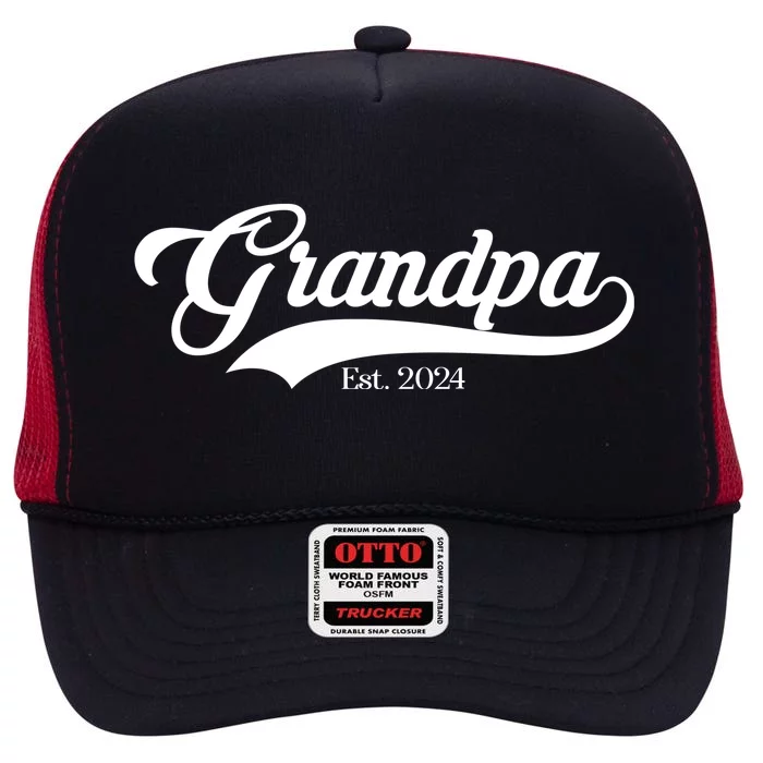 Grandpa Est 2024 Baseball Team Font High Crown Mesh Trucker Hat