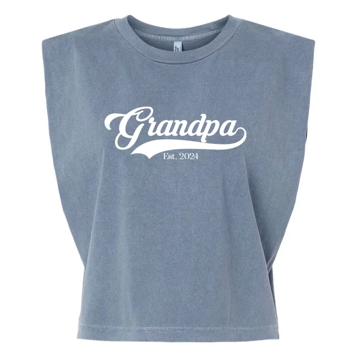 Grandpa Est 2024 Baseball Team Font Garment-Dyed Women's Muscle Tee