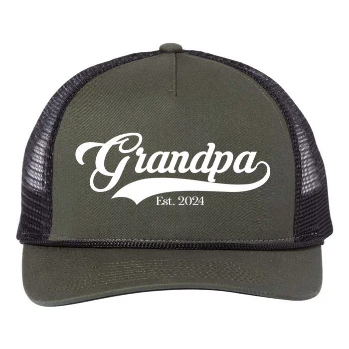 Grandpa Est 2024 Baseball Team Font Retro Rope Trucker Hat Cap