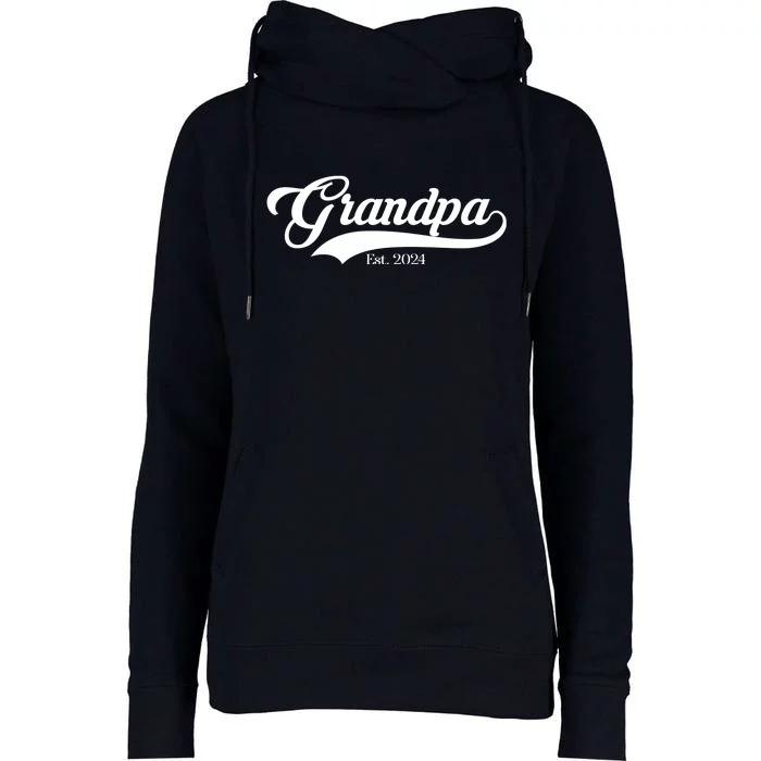 Grandpa Est 2024 Baseball Team Font Womens Funnel Neck Pullover Hood