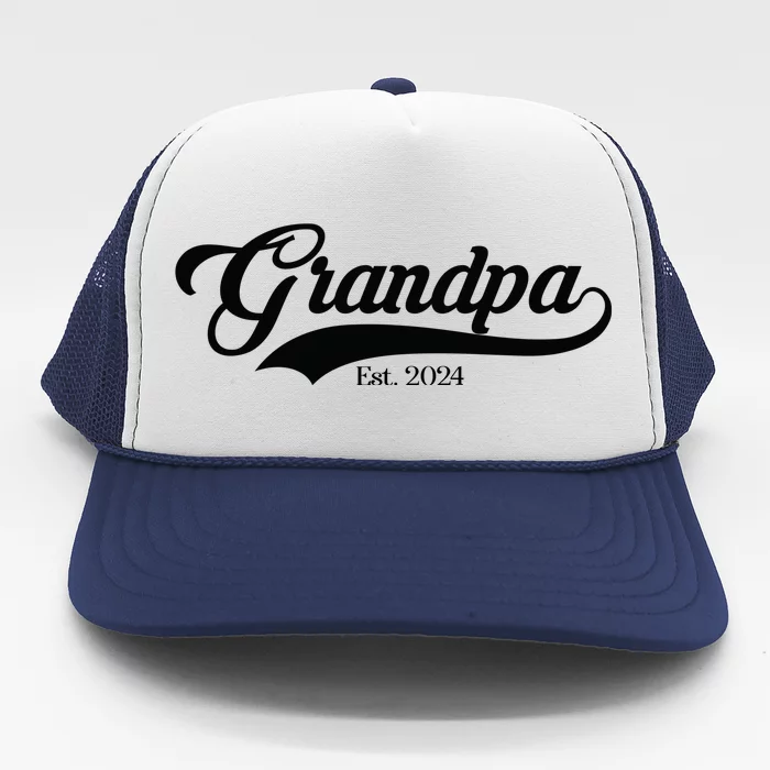 Grandpa Est 2024 Baseball Team Font Trucker Hat