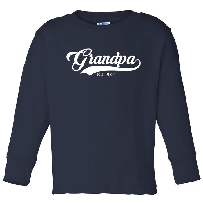 Grandpa Est 2024 Baseball Team Font Toddler Long Sleeve Shirt