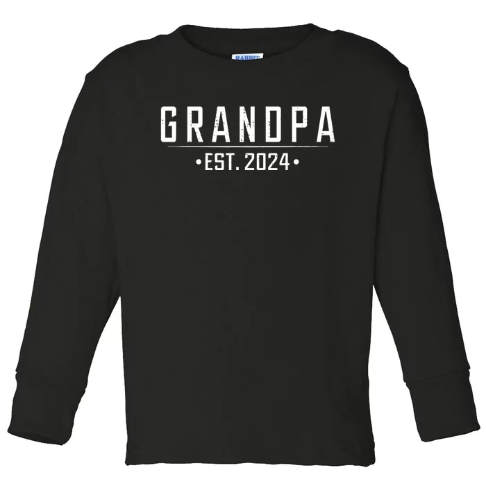 Grandpa Est 2024 Funny First Time Grandfather Promoted Toddler Long Sleeve Shirt