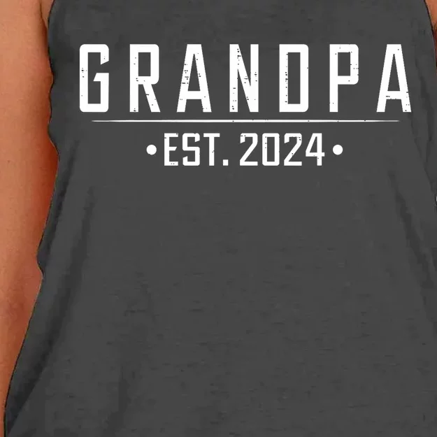 Grandpa Est 2024 Funny First Time Grandfather Promoted Women's Knotted Racerback Tank