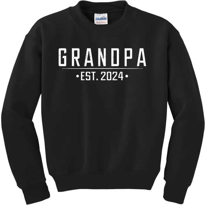 Grandpa Est 2024 Funny First Time Grandfather Promoted Kids Sweatshirt