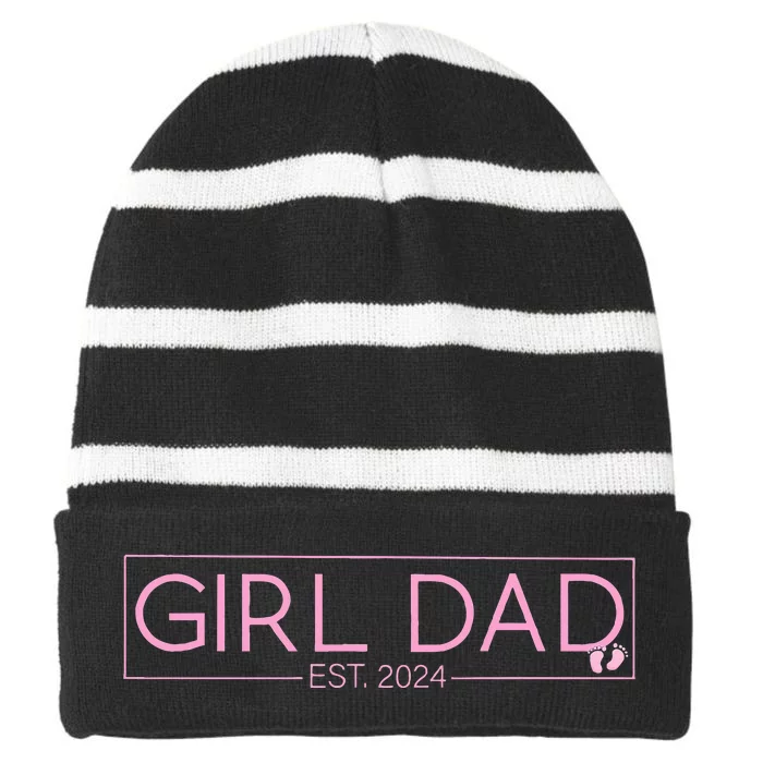 Girldad Est 2024 Newborn Daddy Father Baby Striped Beanie with Solid Band