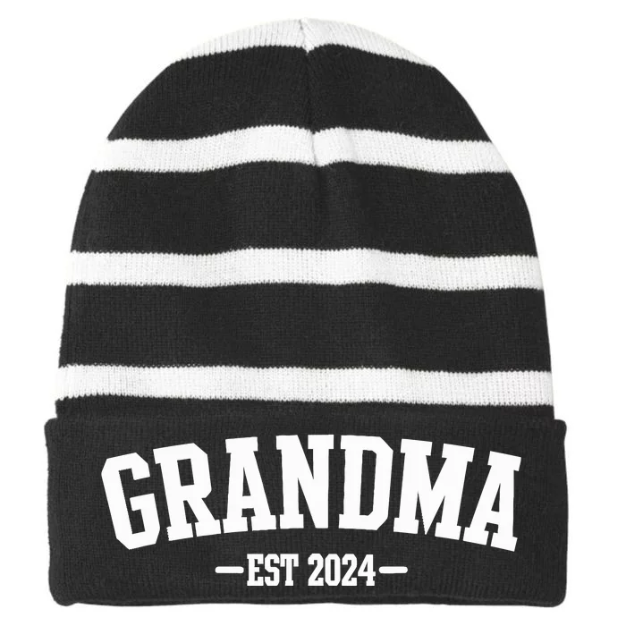 Grandma Est 2024 Promoted To Grandma 2024 For Grandmother Striped Beanie with Solid Band