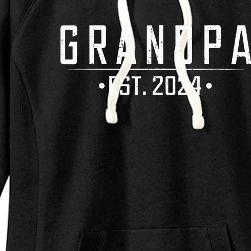 Grandpa Est 2024 Funny First Time Grandfather Promoted Women's Fleece Hoodie