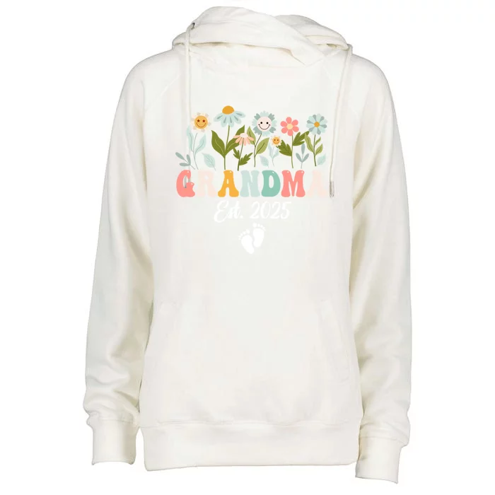 Grandma Est 2025 Promoted To Grandma 2025 Cute Floral Gift Womens Funnel Neck Pullover Hood