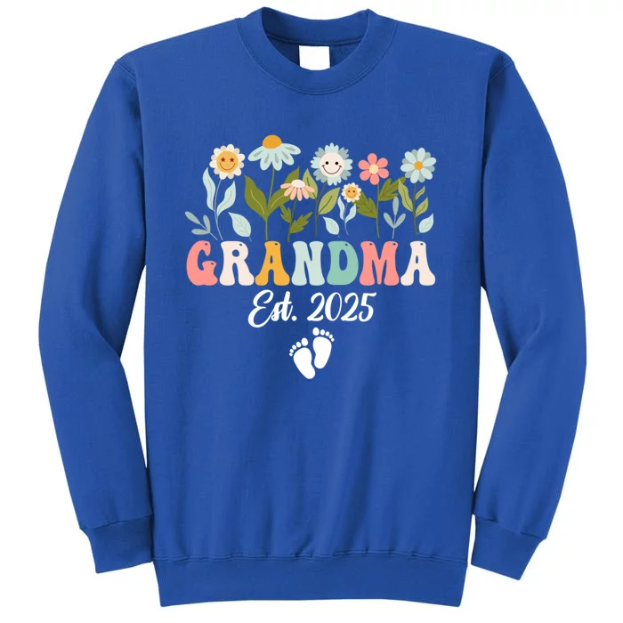 Grandma Est 2025 Promoted To Grandma 2025 Cute Floral Gift Tall Sweatshirt