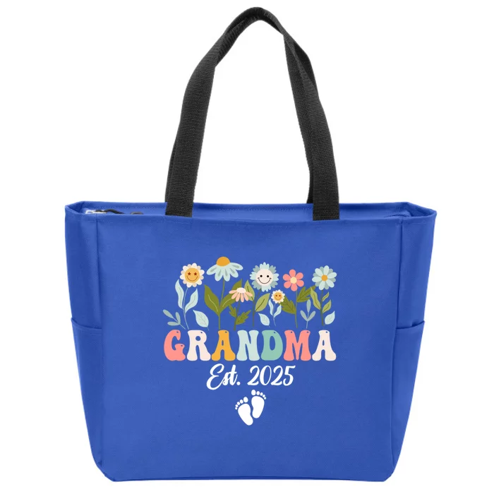 Grandma Est 2025 Promoted To Grandma 2025 Cute Floral Gift Zip Tote Bag