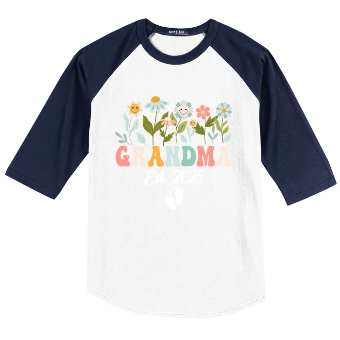 Grandma Est 2025 Promoted To Grandma 2025 Cute Floral Gift Baseball Sleeve Shirt