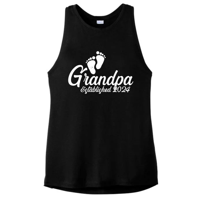 Grandpa Established 2024 Baby Footprints Ladies Tri-Blend Wicking Tank