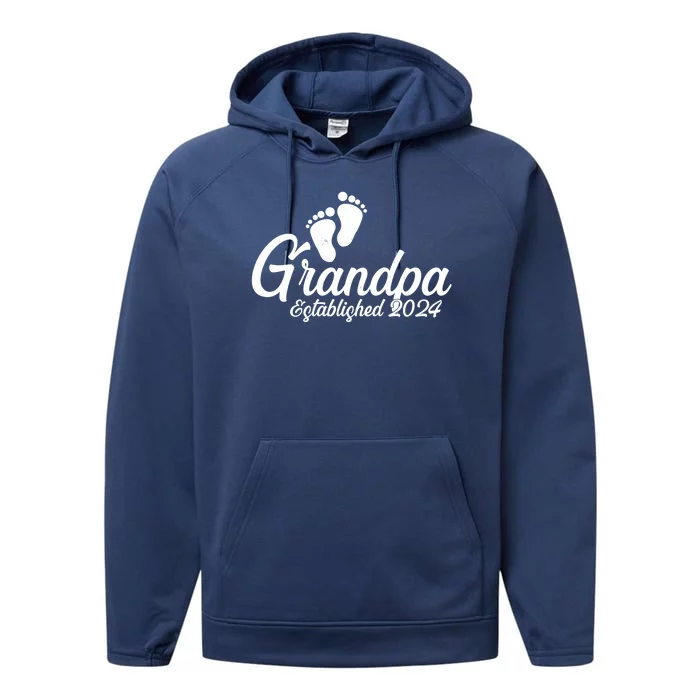 Grandpa Established 2024 Baby Footprints Performance Fleece Hoodie