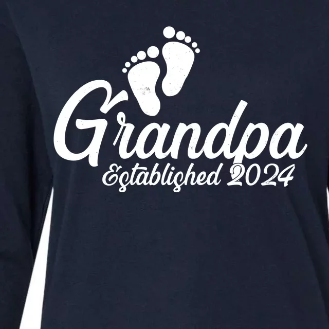 Grandpa Established 2024 Baby Footprints Womens Cotton Relaxed Long Sleeve T-Shirt