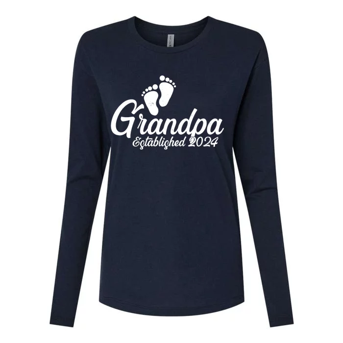 Grandpa Established 2024 Baby Footprints Womens Cotton Relaxed Long Sleeve T-Shirt