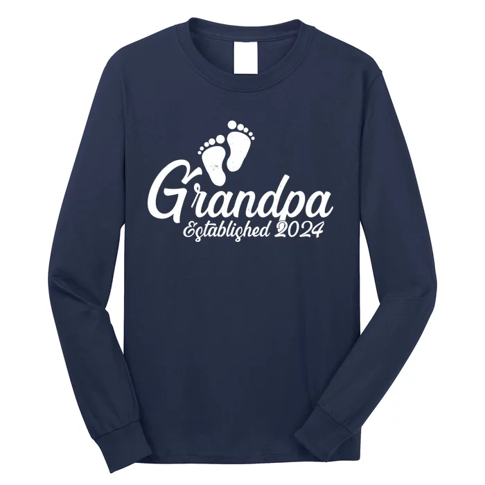 Grandpa Established 2024 Baby Footprints Long Sleeve Shirt