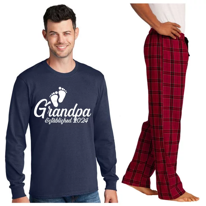 Grandpa Established 2024 Baby Footprints Long Sleeve Pajama Set