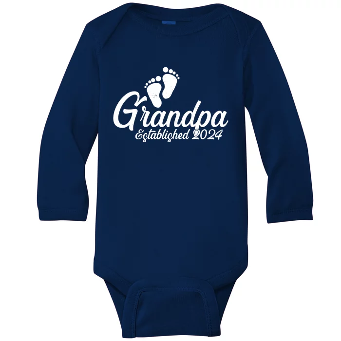 Grandpa Established 2024 Baby Footprints Baby Long Sleeve Bodysuit