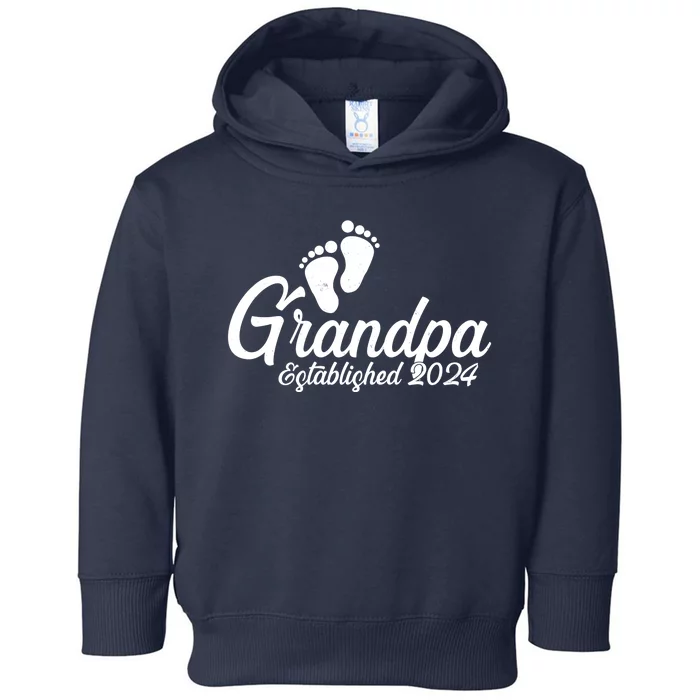 Grandpa Established 2024 Baby Footprints Toddler Hoodie