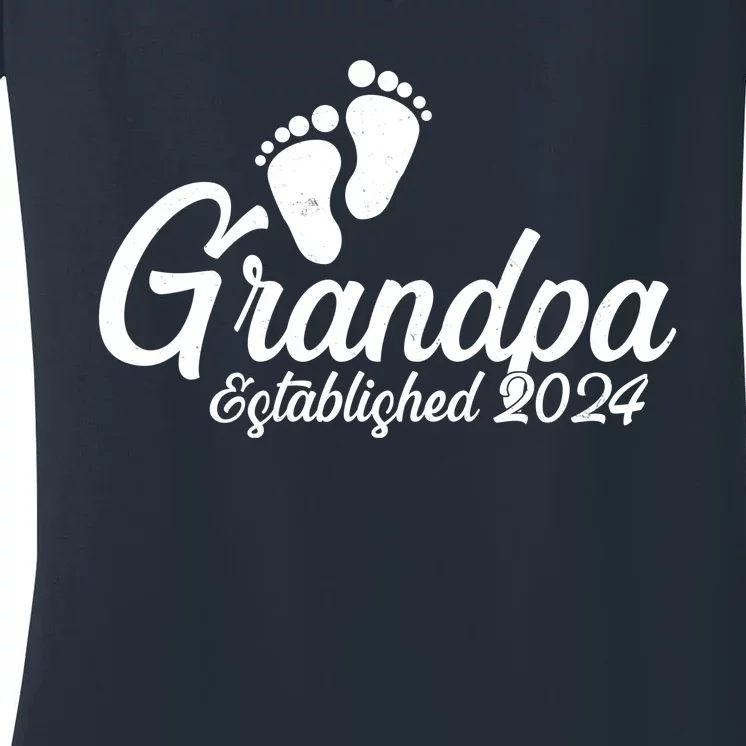 Grandpa Established 2024 Baby Footprints Women's V-Neck T-Shirt