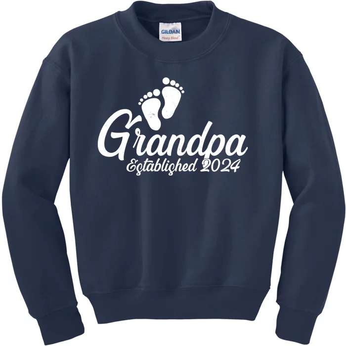 Grandpa Established 2024 Baby Footprints Kids Sweatshirt