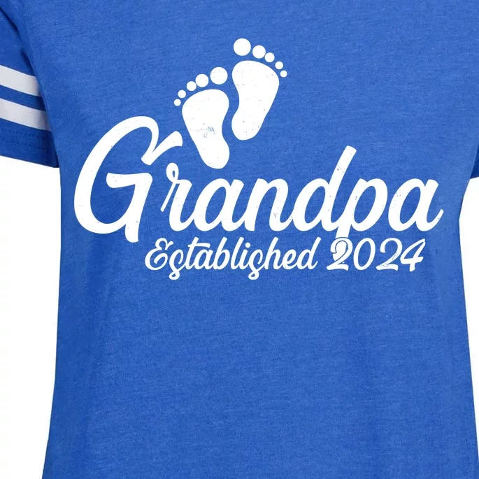 Grandpa Established 2024 Baby Footprints Enza Ladies Jersey Football T-Shirt