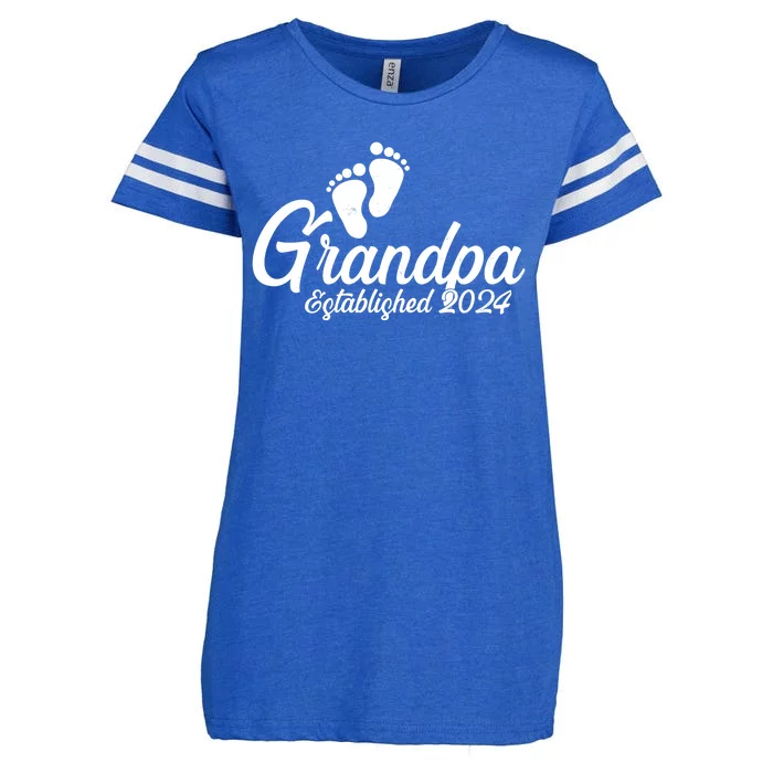 Grandpa Established 2024 Baby Footprints Enza Ladies Jersey Football T-Shirt