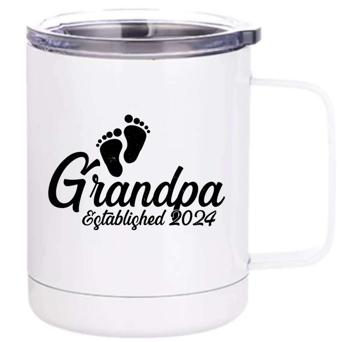 Grandpa Established 2024 Baby Footprints Front & Back 12oz Stainless Steel Tumbler Cup