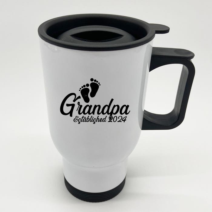 Grandpa Established 2024 Baby Footprints Front & Back Stainless Steel Travel Mug