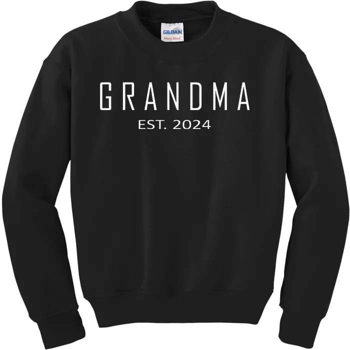 Grandma Est 2024 Funny First Time Grandmother Promoted Kids Sweatshirt